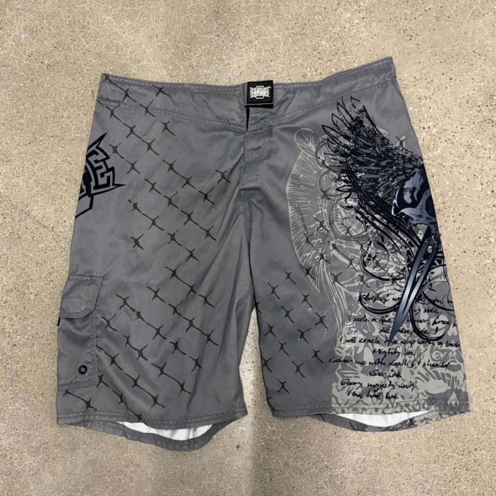 VIntage Y2K MMA Elite Skater Skull Grunge Surf Swim Trunks Board Shorts Mens XL